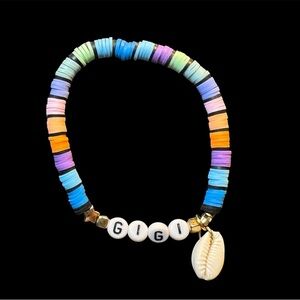 Gigi Cowrie Shell Heishi Multicolor Beads Stretch Bracelet New